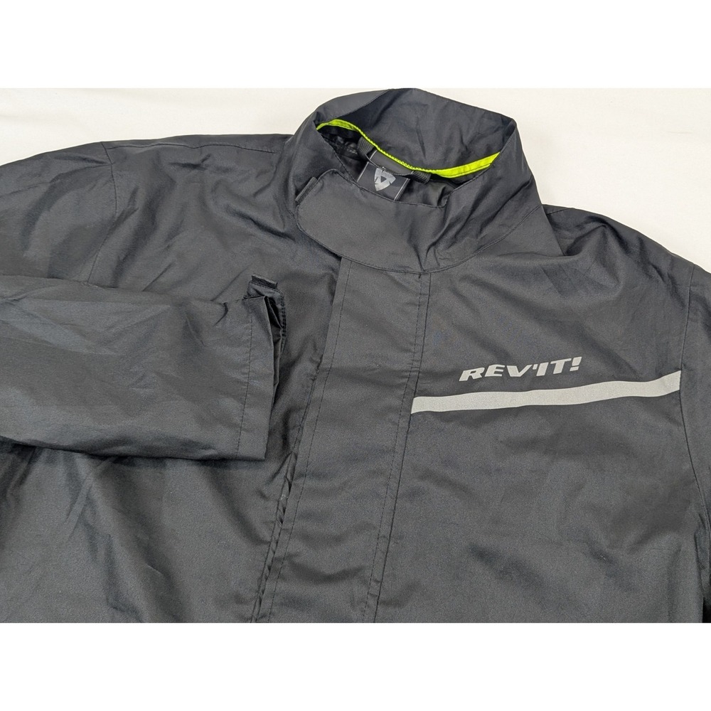 REV IT Motorcycle Rain Jacket Size LG Cyclone 2 H2O Waterproof Black Biker Logo